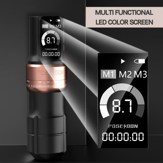 POSEIDON Multi-mode Adjustable OLED Wireless Tattoo Pen with 2*Batteries #HM147